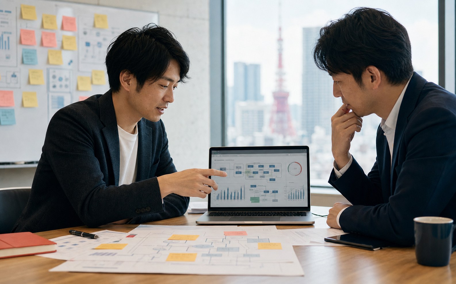 営業業務の流れを確認しながらAI化する箇所を診断する様子