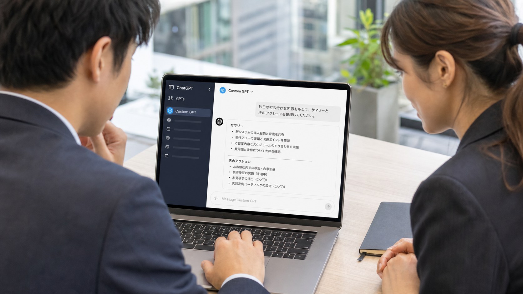 ChatGPTのGPTsを使って商談後業務を整理する様子